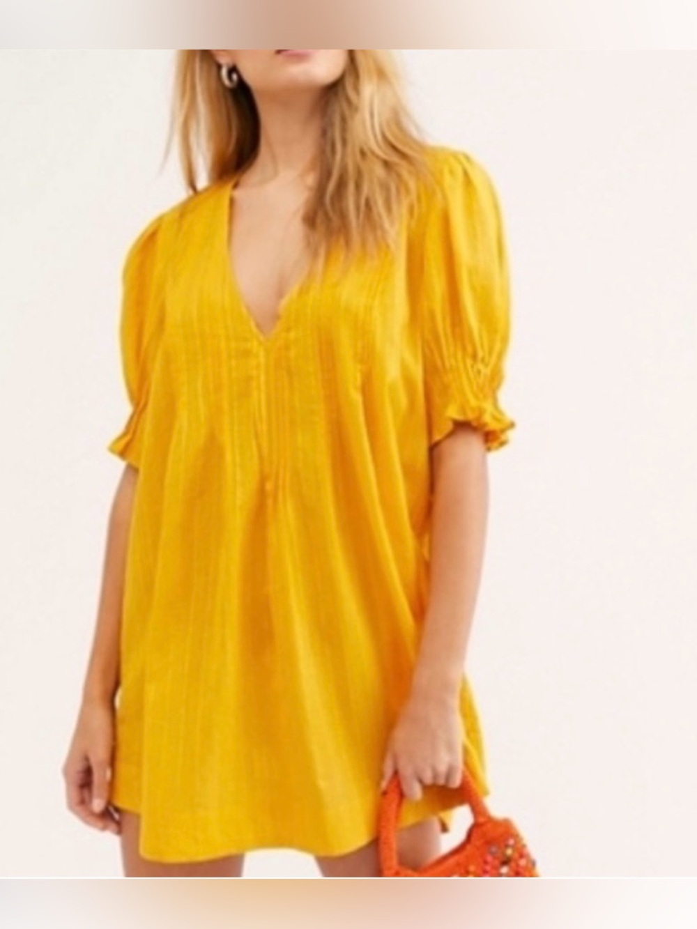 Free People | Golden Yellow V-Neck Pintuck Tunic/Mini Dress